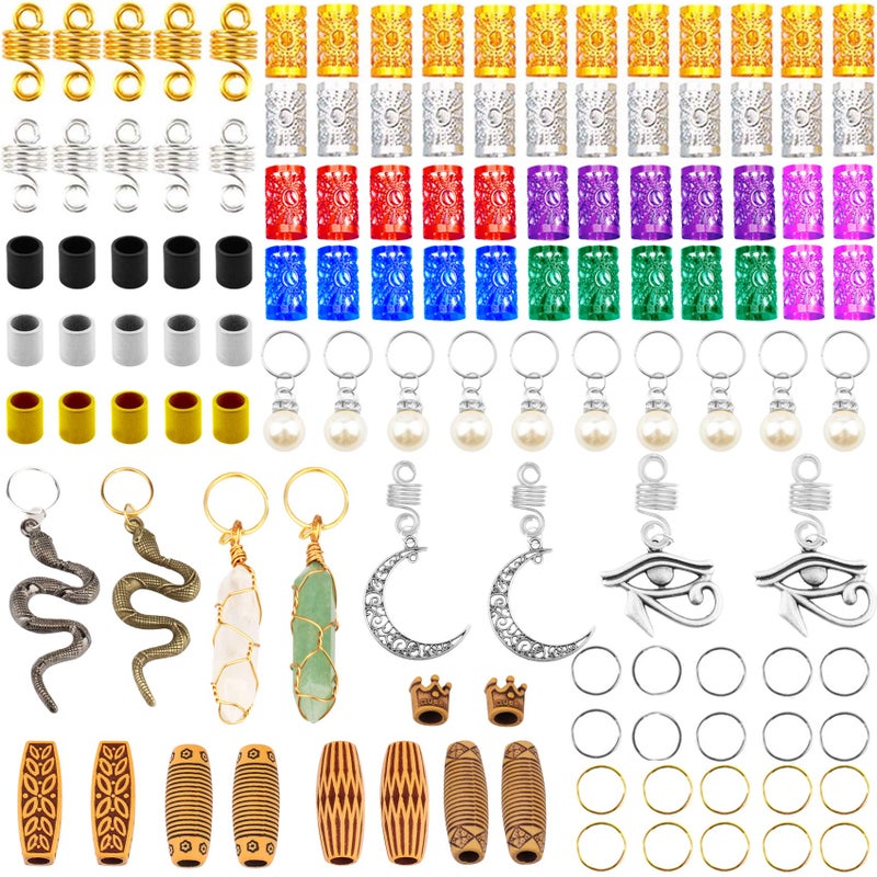 Messen 121PCS Hair Jewelry Dreadlocks Crystal Wire Wrapped Loc Adornment Imitation Wood Beads Braiding Cuffs Beard Tube Beads Hair Coils Rings Pearl Hair Pendants for Braids - Image 3
