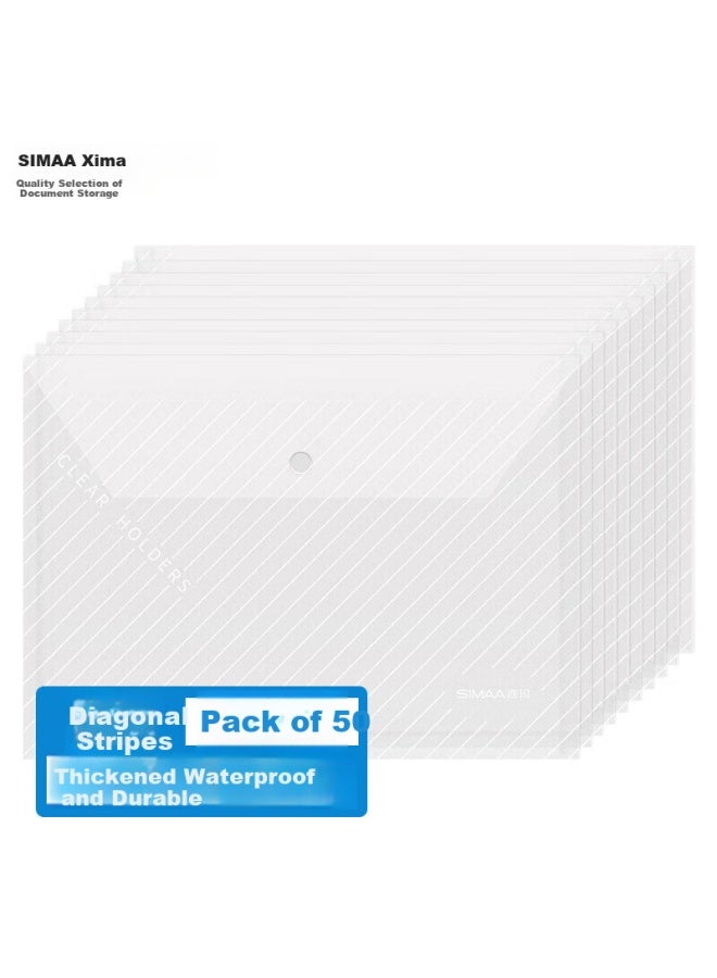 Simaa 50-pack A4 أغطية ملفات شفافة ذات إغلاق زرّي للطلاب، حقائب تخزين وثائق واوراق امتحان مخططة ومقواة ومقاومة للماء، ملفات مكتبية، أدوات قرطاسية 20562 - Image 1