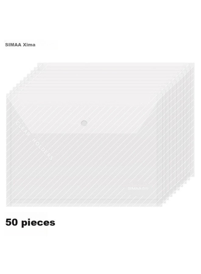 Simaa 50-pack A4 أغطية ملفات شفافة ذات إغلاق زرّي للطلاب، حقائب تخزين وثائق واوراق امتحان مخططة ومقواة ومقاومة للماء، ملفات مكتبية، أدوات قرطاسية 20562 - Image 4