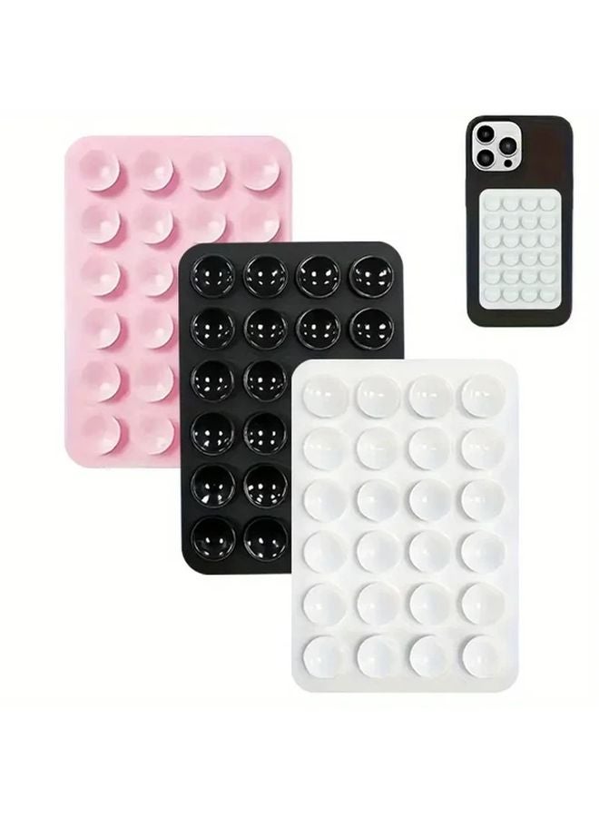 3pcs Black White Light Pink Silicone Suction Cup Phone Holder Set - Image 2