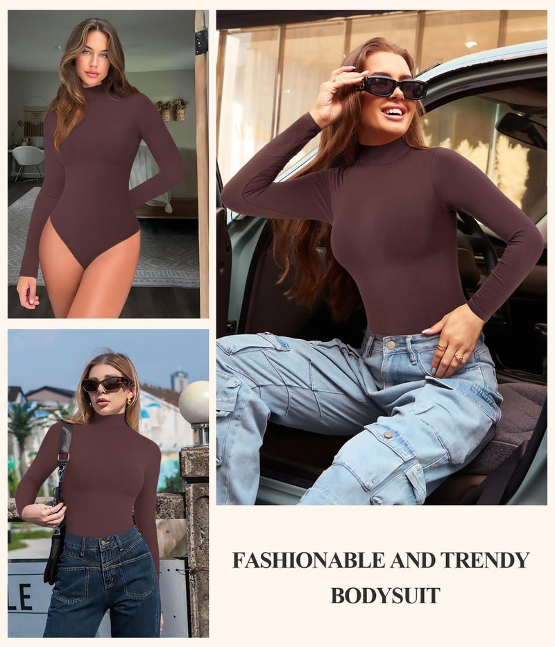 Irisnaya Mock Turtleneck Bodysuit Long Sleeve Body Suits Thong Bodysuits for Women - Image 5