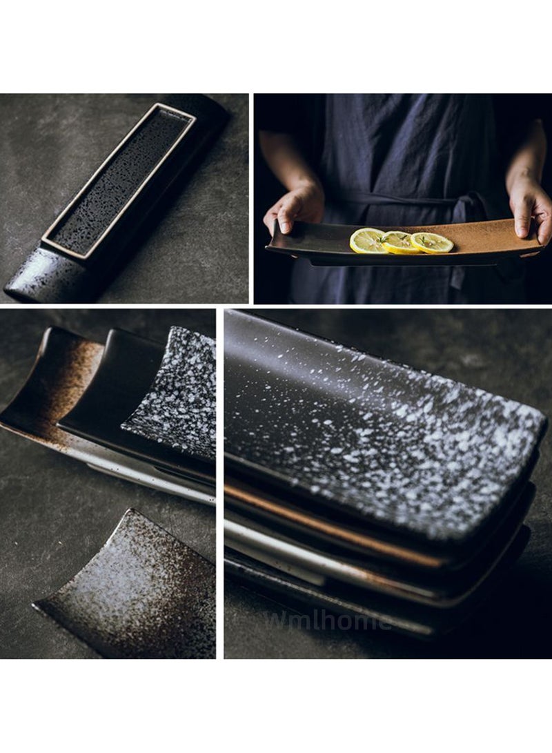 Wmlhome Creative sushi restaurant restaurant hotel long-column long square ceramic 14in/34.5cm plate large plate dessert snack retro tableware - Image 4