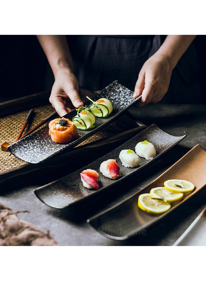 Wmlhome Creative sushi restaurant restaurant hotel long-column long square ceramic 14in/34.5cm plate large plate dessert snack retro tableware - Image 3