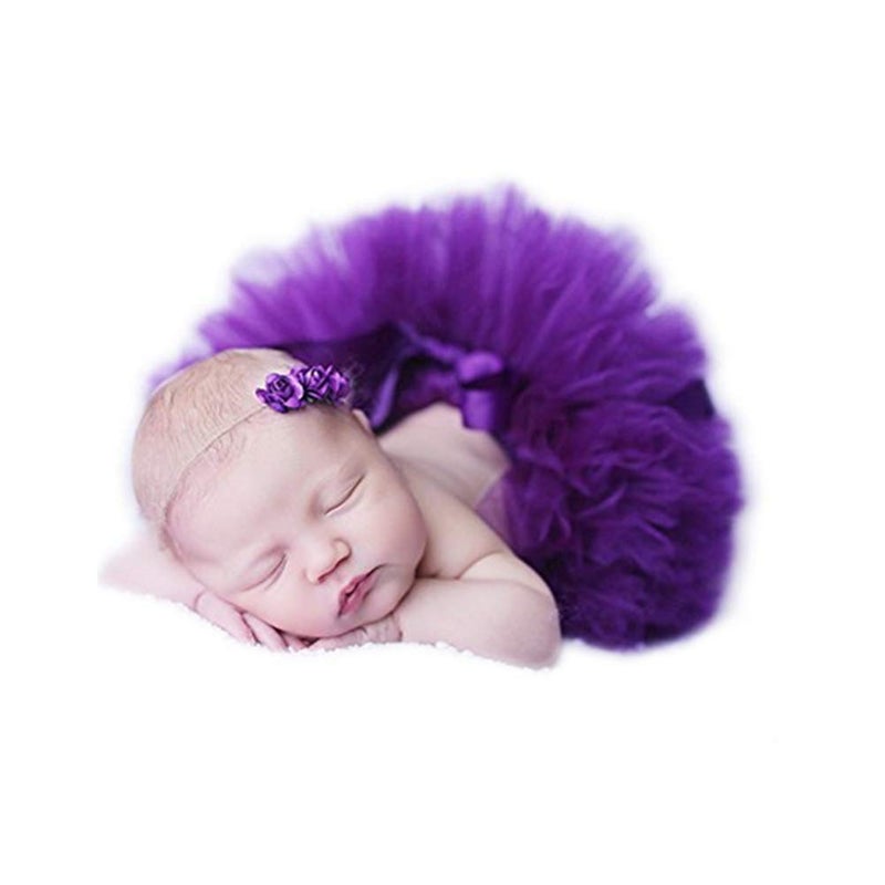 Vemonllas Fashion Unisex Newborn Girl Baby Outfits Photography Props Tutu Dress Flower Headdress (Purple) - Image 4