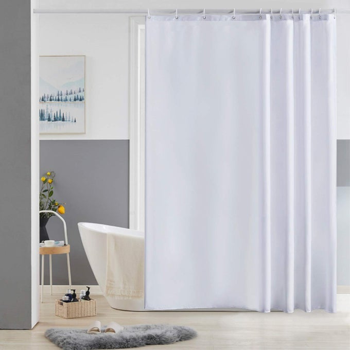 SHOWER CURTAIN MOULD PROOF RESISTANTAND WATERPROOF WASHABLE POLYESTER FABRIC WHITE BATH CURTAINS WITH WEIGHT TAPE 12 HOOKS FOR WETROOM 72X72 INCH