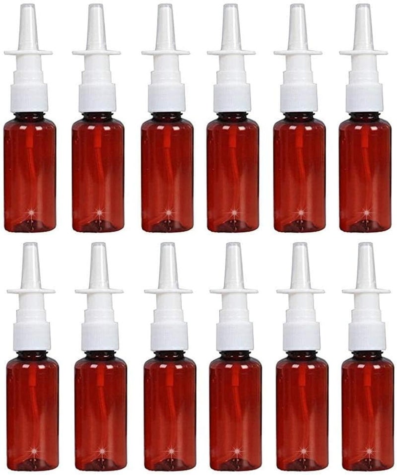 12Pcs Brown Empty Plastic Nasal Spray Bottle Fine Mist Sprayer Container for Saline Colloidal Silver Aromatherapy Perfume Essential Oils (30ML)