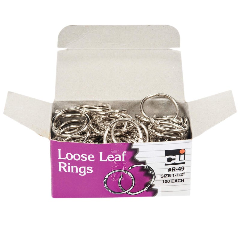 Charles Leonard Loose Leaf Rings with Snap Closure Nickel Plated 112 Inch Diameter Silver 100Pack R49