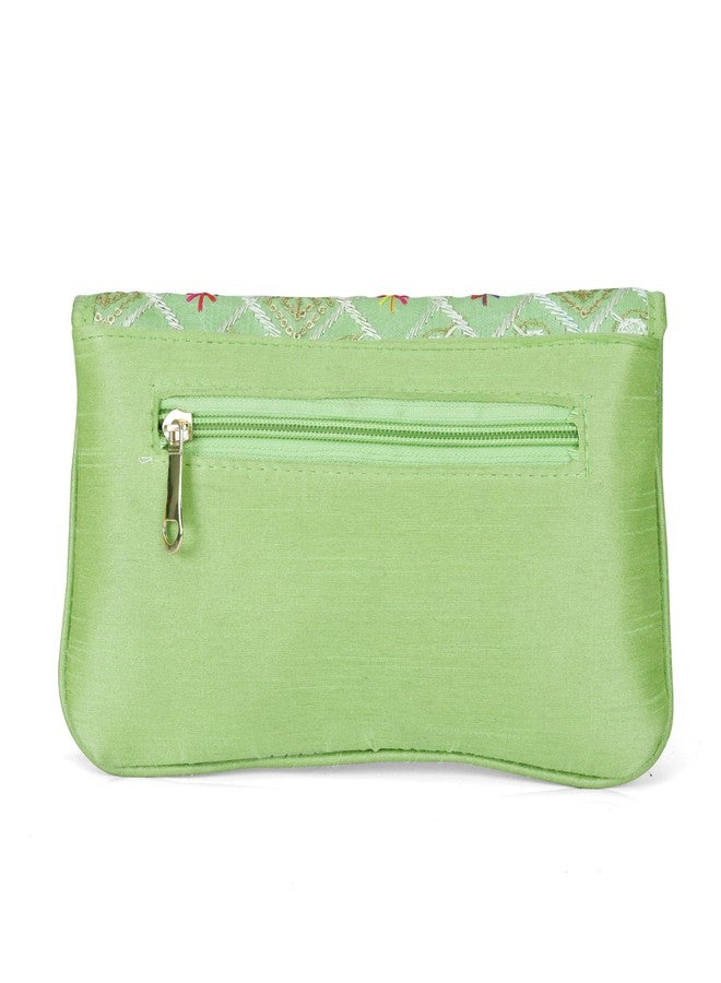 JI ACCESSORIES J I ACCESSORIES Embroidered Elegance Clutch Sling Bag (GREEN) - Image 5