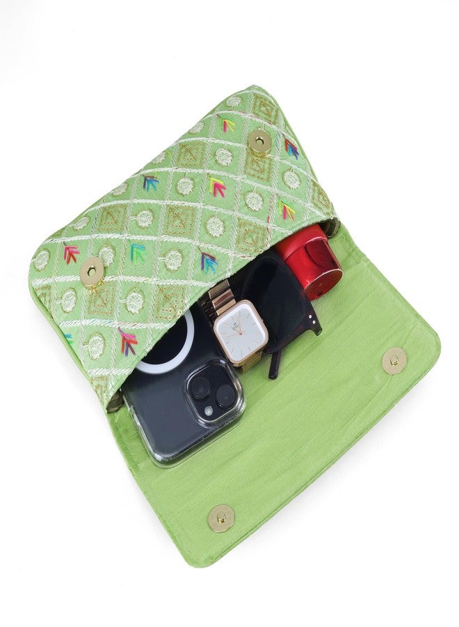 JI ACCESSORIES J I ACCESSORIES Embroidered Elegance Clutch Sling Bag (GREEN) - Image 3