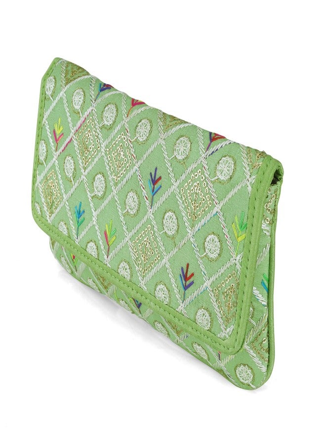 JI ACCESSORIES J I ACCESSORIES Embroidered Elegance Clutch Sling Bag (GREEN) - Image 2