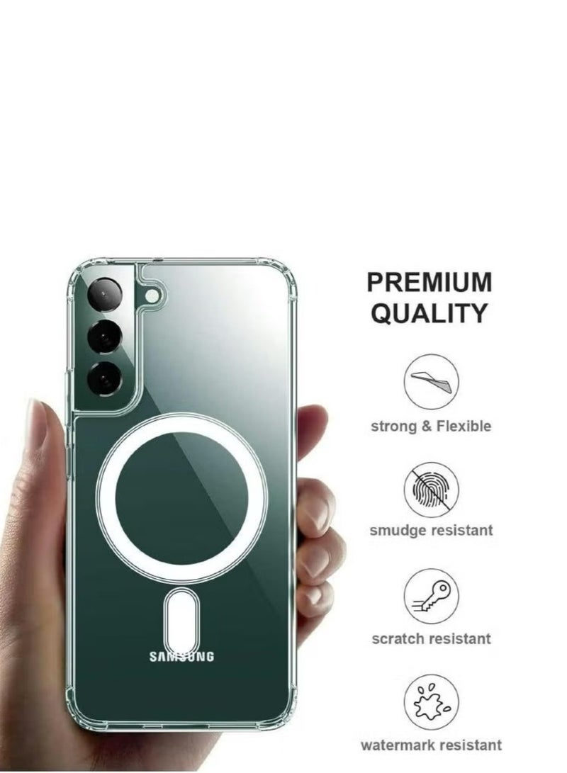 Magnetic Samsung Galaxy S22, Magnetic Case, Compatible with MagSafe Wireless Charging, Anti-Scratch Bumper Cover (Clear), TPU - PC - Image 2