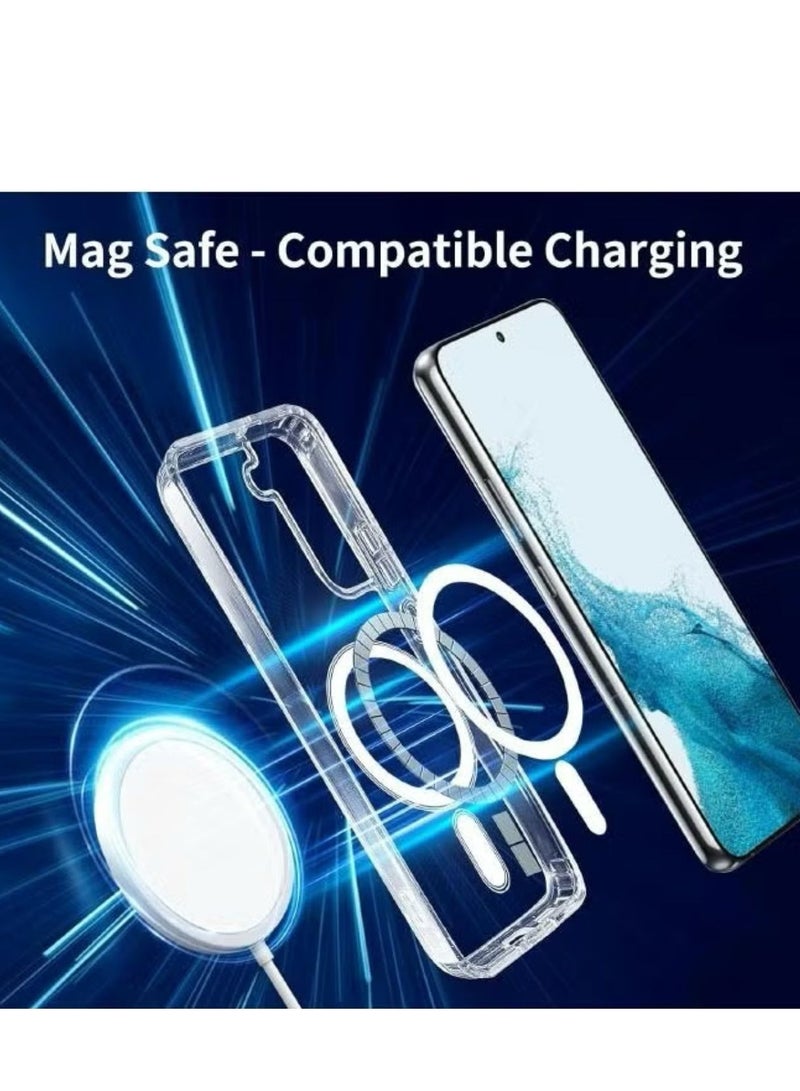 Magnetic Samsung Galaxy S22, Magnetic Case, Compatible with MagSafe Wireless Charging, Anti-Scratch Bumper Cover (Clear), TPU - PC - Image 4
