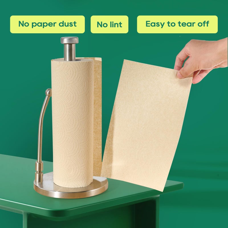 ECOlipak Paper Towels - 8 Rolls, 2 Ply 120 Sheets- Plastic Free, Tree Free, Compostable, Disposable Kitchen Paper Towels, Soft and Absorbent, PFAS Free, Nature - Image 5