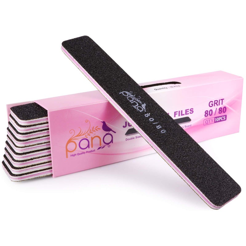 PANA Jumbo Double-Sided Emery Nail File for Manicure, Pedicure, Natural, and Acrylic Nails - Black (Grit 80/80) - 50 Piece Pack - Image 1