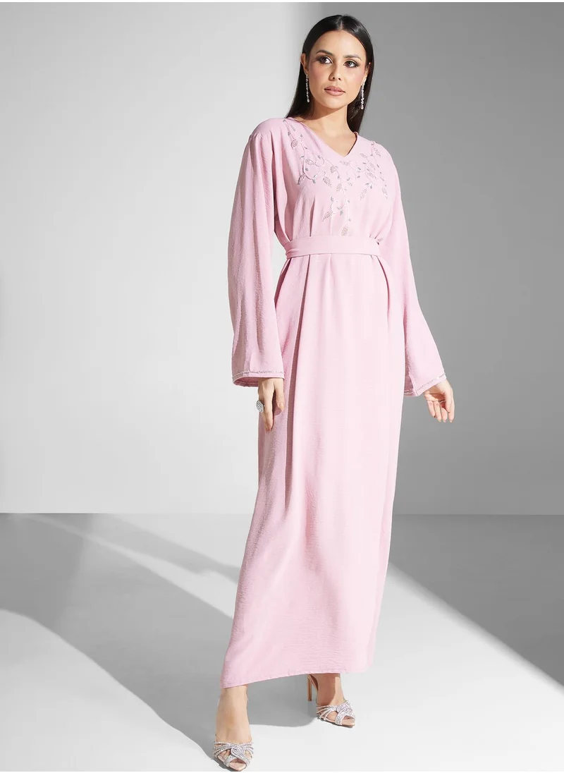 hayas closet Embellished Belted Jalabiya