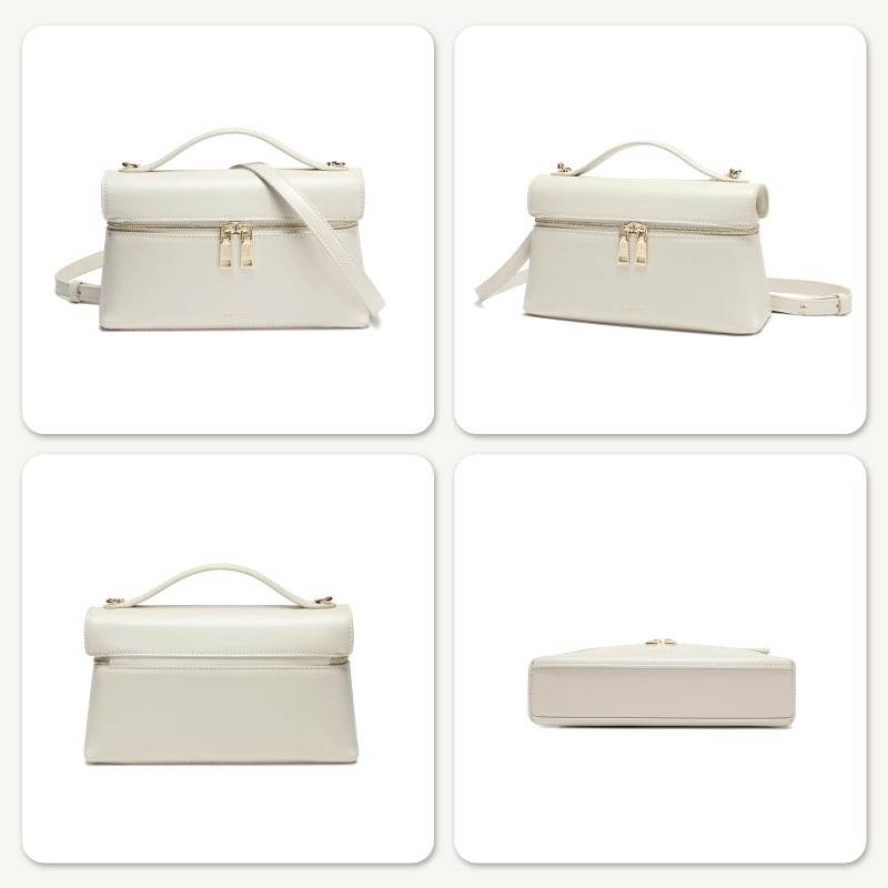 Keyli Women's Crossbody Bag Small Top-Handle Pouch Purse Fashion Designer Shoulder Handbag Trendy Quiet Leather Purse Cream White - Image 5