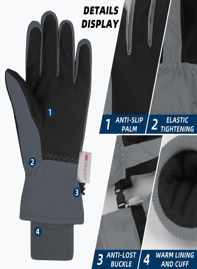 AMYIPO Kids Winter Snow Ski Gloves Children Snowboard Gloves for Boys Girls (B - Gray, 4-6 Years) - Image 2