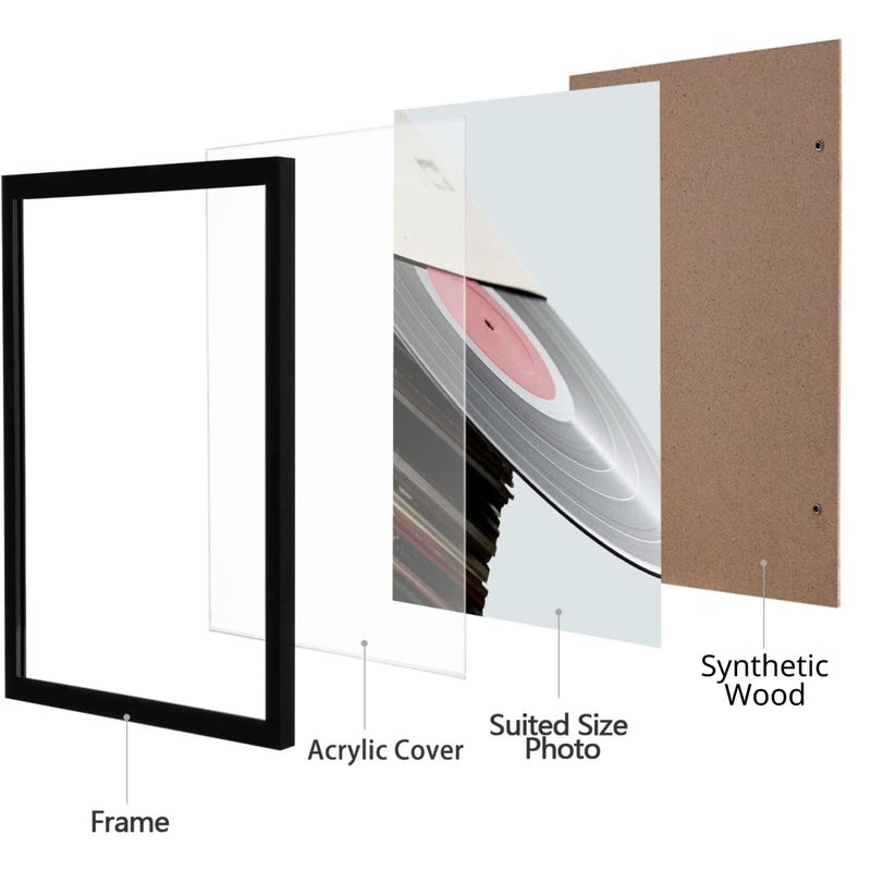 eletecpro 12.5x12.5 Vinyl Record Frame, Matte Black Album Picture Frame Fits 12x12 LP and Cover, Sturdy Lightweight Wall Art Display for Home and Music Studio Gallery Decor, Easy Wall Mount, 4 Pack - Image 2