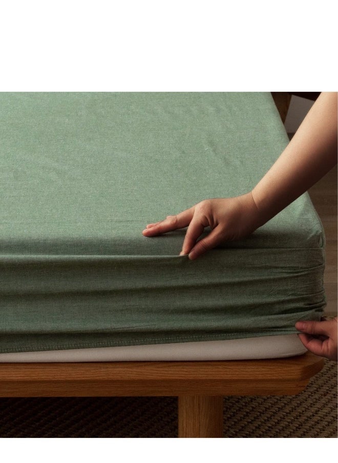 Generic 100% Washed Cotton Fitted Sheet Queen Size, Linen Like Cozy Soft Bottom Sheets, Breathable Deep Pockets, Breathable Warm not Shrink (Green)  - Image 2