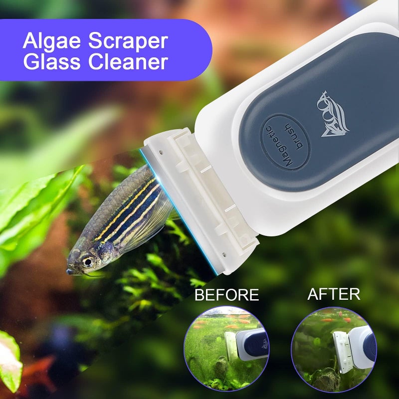 AQQA Aquarium Strong Magnetic Cleaner Brush, Fish Tank Glass Algae Magnet Cleaning Tool Floating Cleaner Scrubber Brush with 2 Detachable Scraper (Blue,S) - Image 3