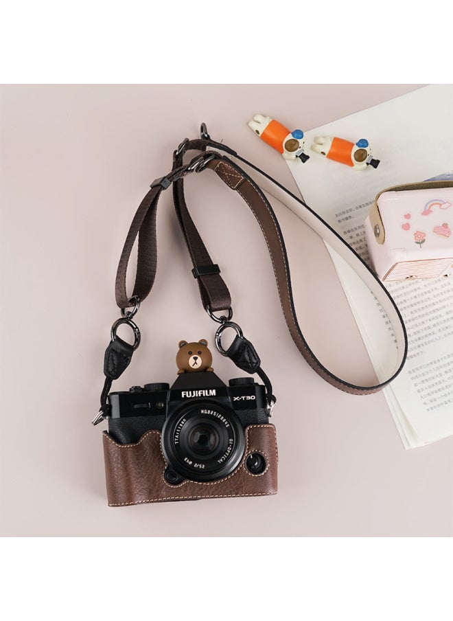 Generic - Suitable For Fuji XS20 Protective Case XT30 Second Generation Camera Bag XT5 Base XM5 Leather Case XT20/XS10 Case-Color:D: Xt5 Litchi Pattern Base [blue] + V303 Shoulder Strap, Tempered Film Included (excluding Hot Shoe Cover) - Image 1