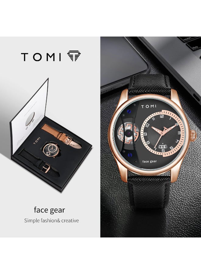 TOMI Men's Rotating Gear Sweeping Second Watch & Replaceable Strap, Box Gift For Holiday And Daily Life - Image 1