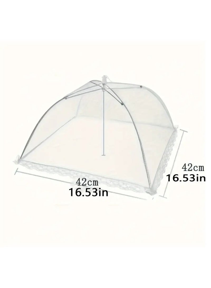 1pc White Foldable Washable Mesh Food Cover, Picnic Food Cover Umbrella, Large Foldable Mesh Food Net, for Home and Outdoor Use for Insect Free Cooking, BBQ, Party Essentials  - Image 3