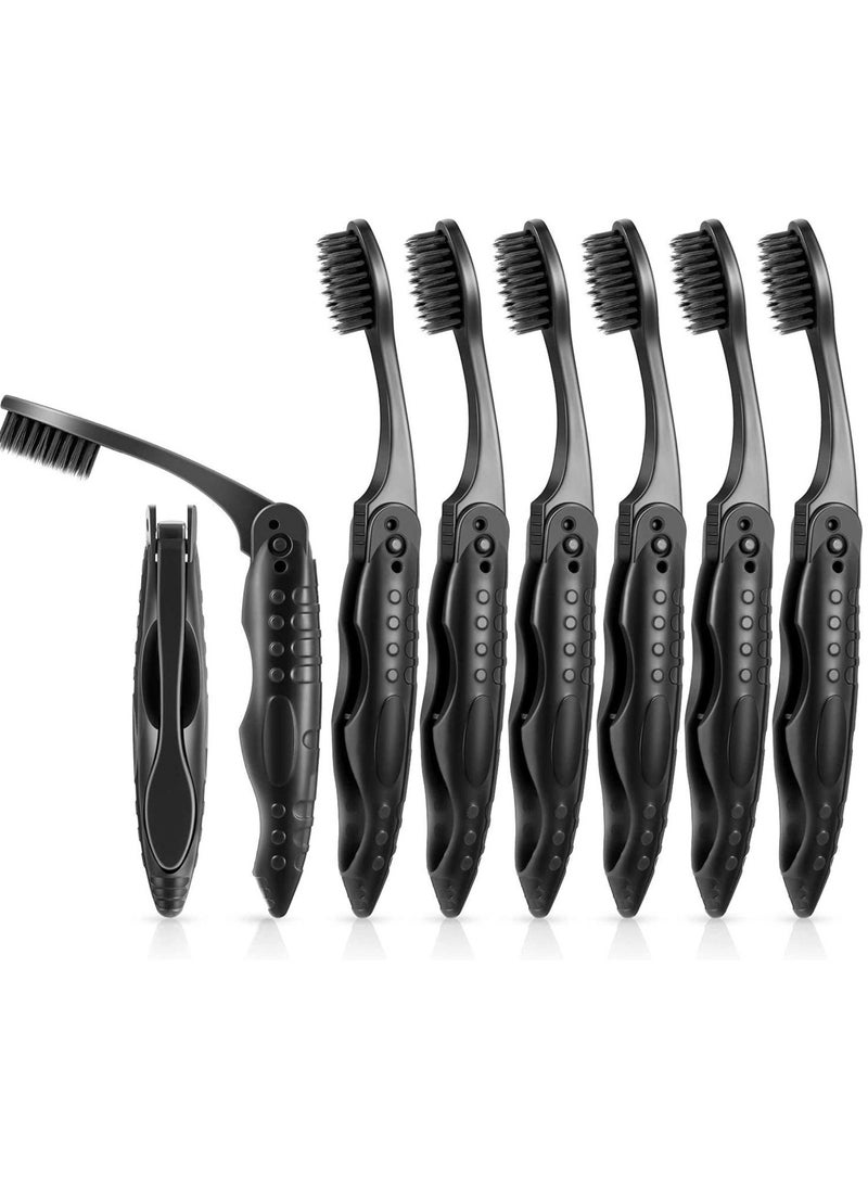 Genérico 8 Pcs Travel Folding Toothbrush, Portable Charcoal Toothbrush with Soft Medium Bristles, Safe and Non Toxic, Non Slip Handle, for Adults and Kids, for Hiking, Camping, Traveling, School, Black - Image 1