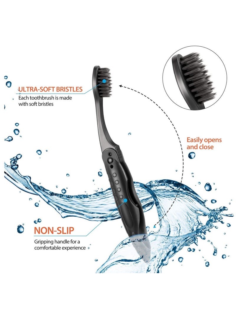 Genérico 8 Pcs Travel Folding Toothbrush, Portable Charcoal Toothbrush with Soft Medium Bristles, Safe and Non Toxic, Non Slip Handle, for Adults and Kids, for Hiking, Camping, Traveling, School, Black - Image 3