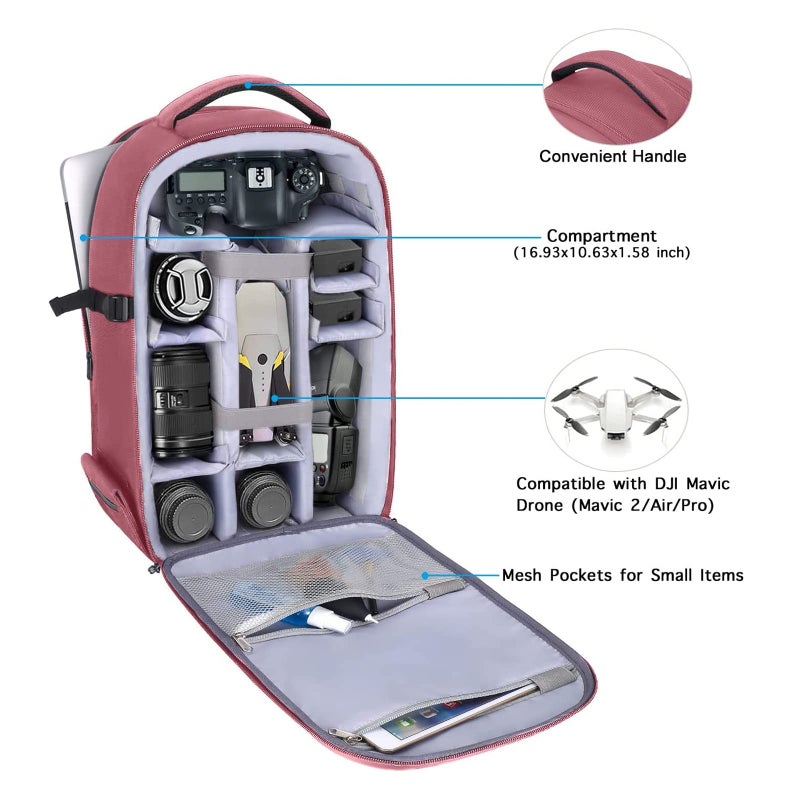 MOSISO Camera Backpack, DSLR/SLR/Mirrorless Photography Camera Bag 15-16 inch Waterproof Hardshell Case with Tripod Holder&Laptop Compartment Compatible with Canon/Nikon/Sony, Dusty Rose - Image 2