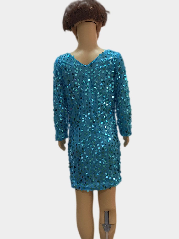 Sequin Dress Long Sleeve Dancing Dress Girl Baby Group Singing Long Dress Stretch Shiny Princess Dress - Image 2