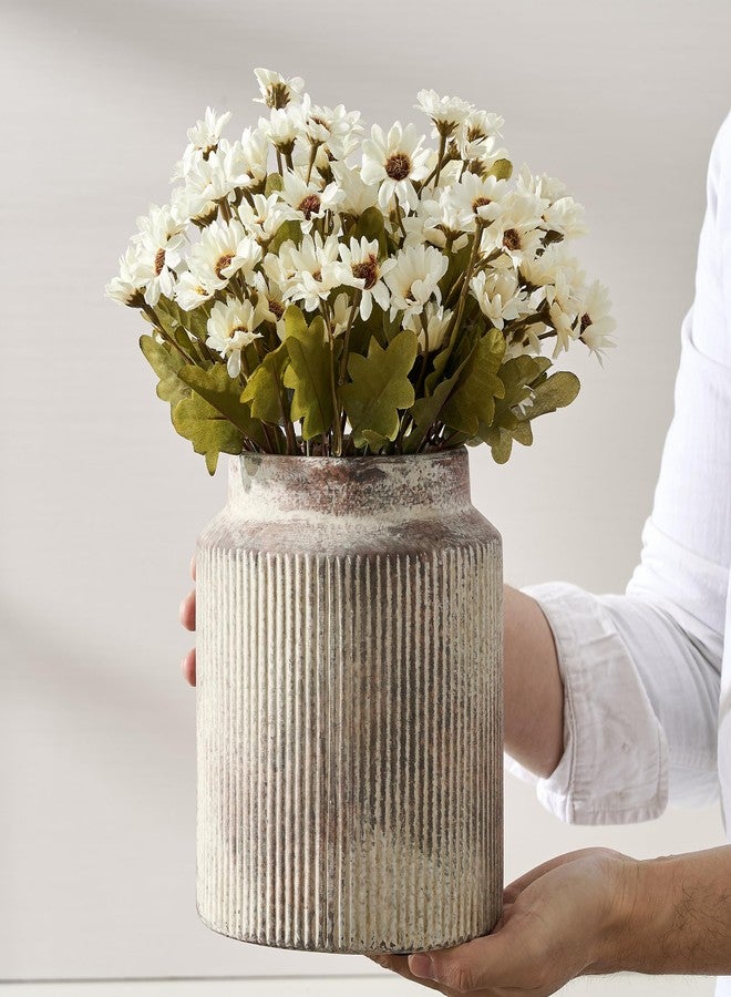 SIDUCAL Ceramic Vintage Rustic Terracotta Vase, 7.2 Inch Farmhouse Decorative Pottery Vase Wide-Mouth Vases for Home Decor, Living Room, Bookshelf, Bedroom, Bathroom, Kitchen, Whitewashed - Image 1