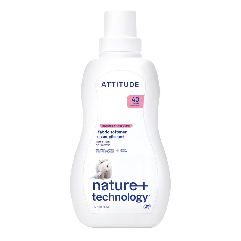 ATTITUDE Liquid Fabric Softener PlantBased Vegan HE Compatible Naturally Derived Unscented 40 Loads 338 Fl Oz