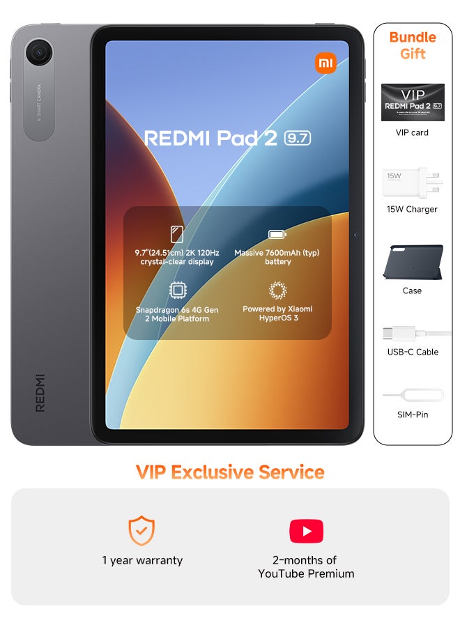 Xiaomi REDMI Pad 2 9.7-inch Graphite Gray 4GB RAM 128GB WiFi with Cover - Global Version - Image 1