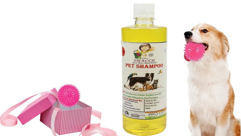 swacch Shampoo | Puppy Safe Shampoo | PH Balanced | Ditch to Itch for Pet Shampoo 500ml (Lemon) + Spike Ball Chew Toy Combo Pack - Image 1