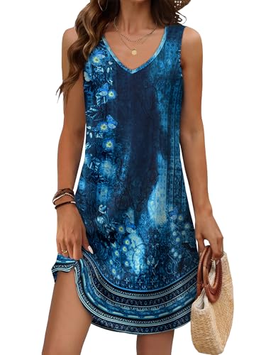 Aokosor Summer Dresses for Women V Neck Sleeveless Swing Tank Casual Sundresses Boho Hawaiian Floral M - Image 1