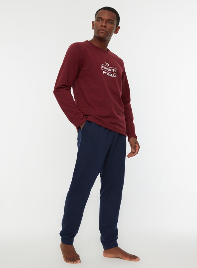 trendyol Pajama Set - Burgundy - Graphic - Image 2