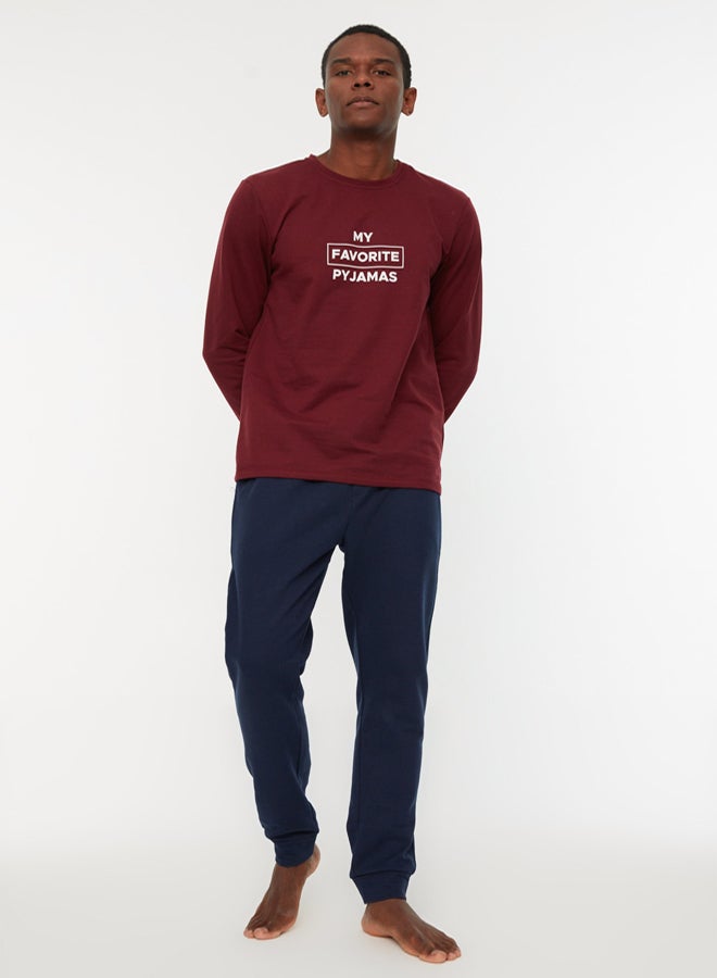 trendyol Pajama Set - Burgundy - Graphic - Image 3