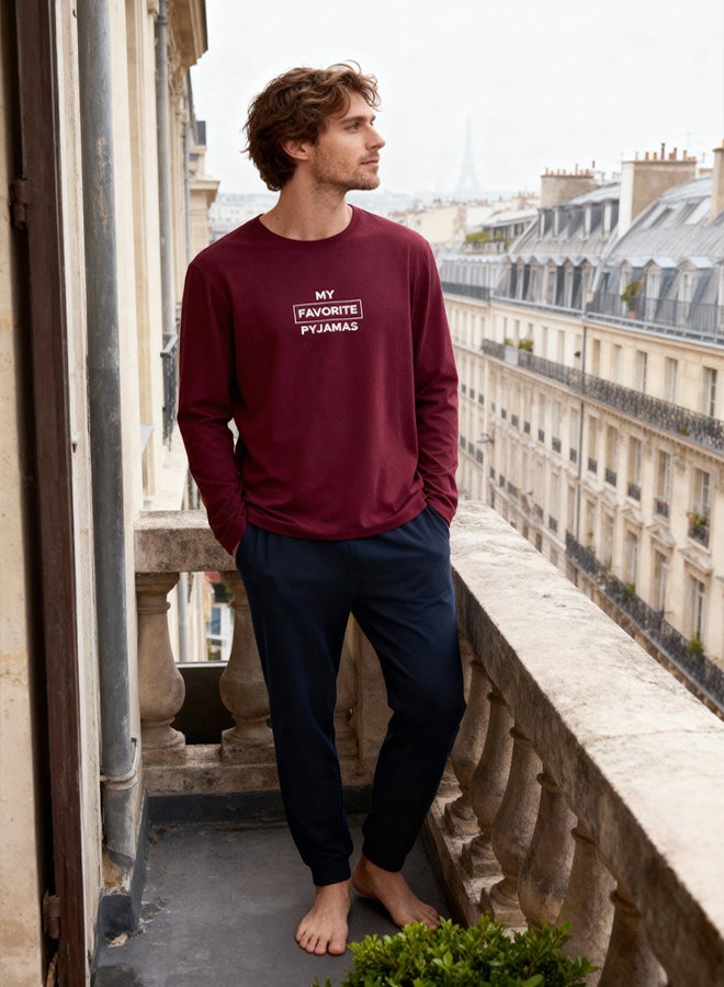 trendyol Pajama Set - Burgundy - Graphic - Image 1