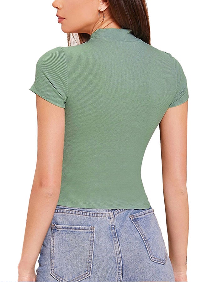 Nileton Ribbed Knit Mock Neck Crop Top - Cap Sleeve - Neck T-shirt For women  - Image 3