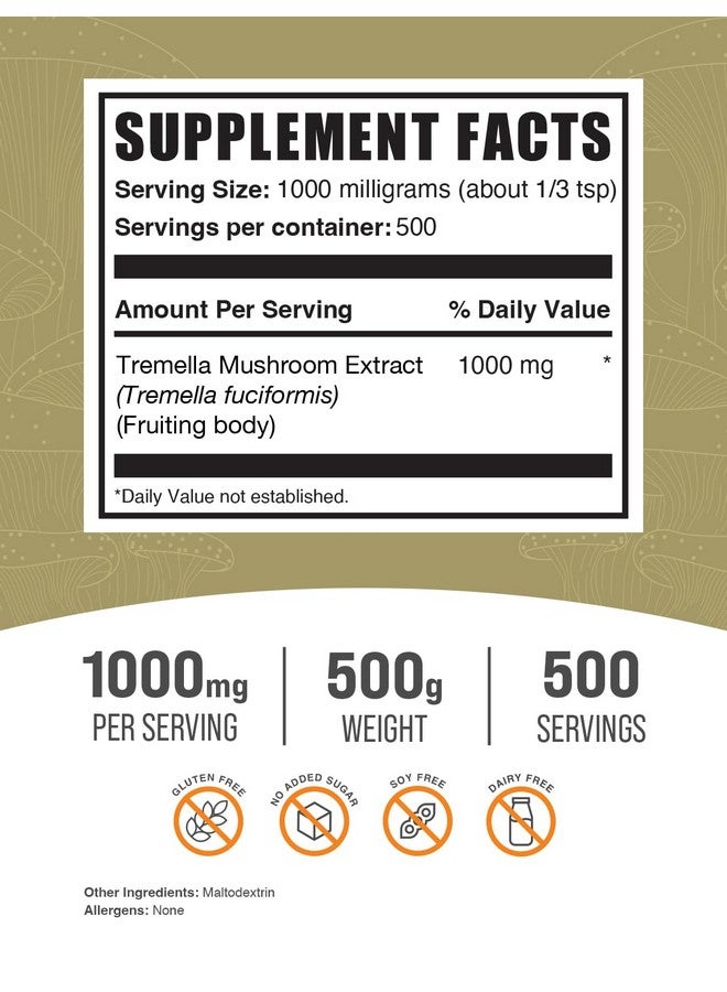 BulkSupplements مستخلص فطر ترميلا من BulkSupplements.com - مستخلص ترميلا فوسيفورميس، مكمل فطري - نباتي وخالي من الغلوتين، 1 جرام لكل حصة، 500 جرام (1.1 رطل) (عبوة واحدة) - Image 2