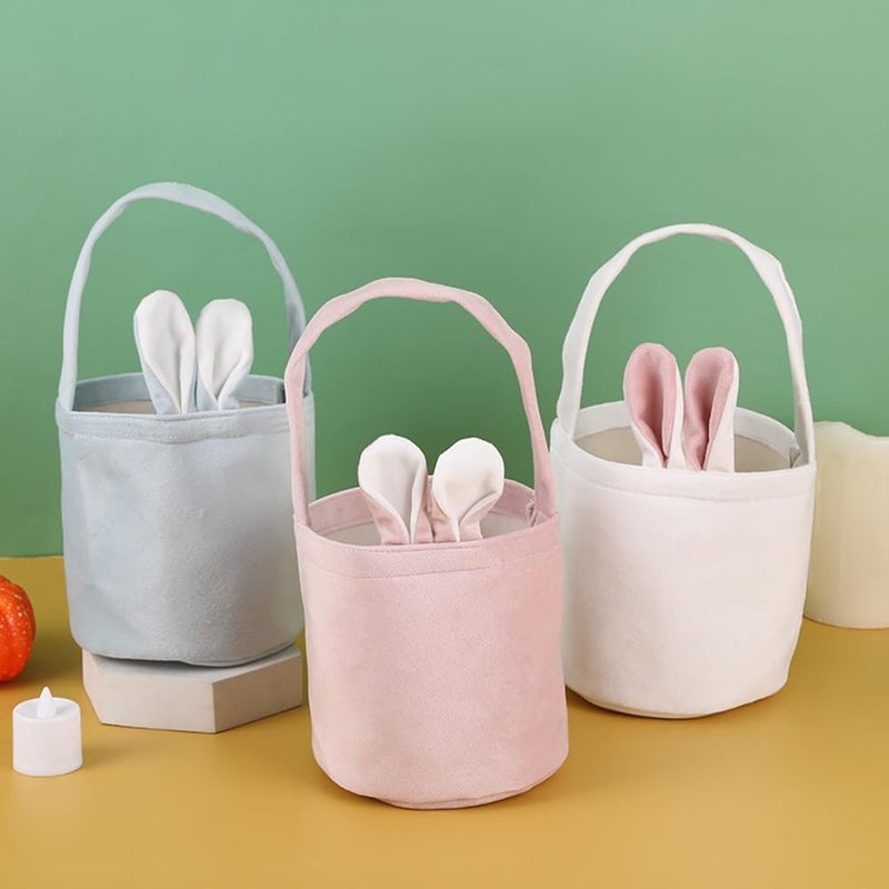 LKQBBSZ Easter Basket Seersucker Egg Hunt Bunny Baskets with Cute Rabbit Ears Easter Party Gifts White - Image 5