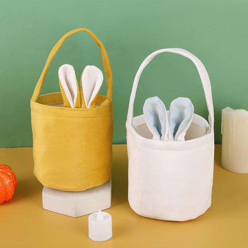 LKQBBSZ Easter Basket Seersucker Egg Hunt Bunny Baskets with Cute Rabbit Ears Easter Party Gifts White - Image 3