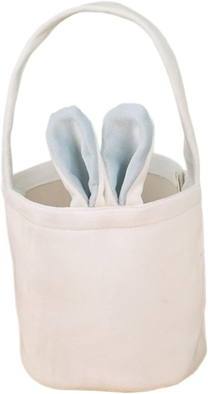 LKQBBSZ Easter Basket Seersucker Egg Hunt Bunny Baskets with Cute Rabbit Ears Easter Party Gifts White - Image 1