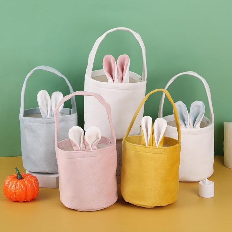LKQBBSZ Easter Basket Seersucker Egg Hunt Bunny Baskets with Cute Rabbit Ears Easter Party Gifts White - Image 4
