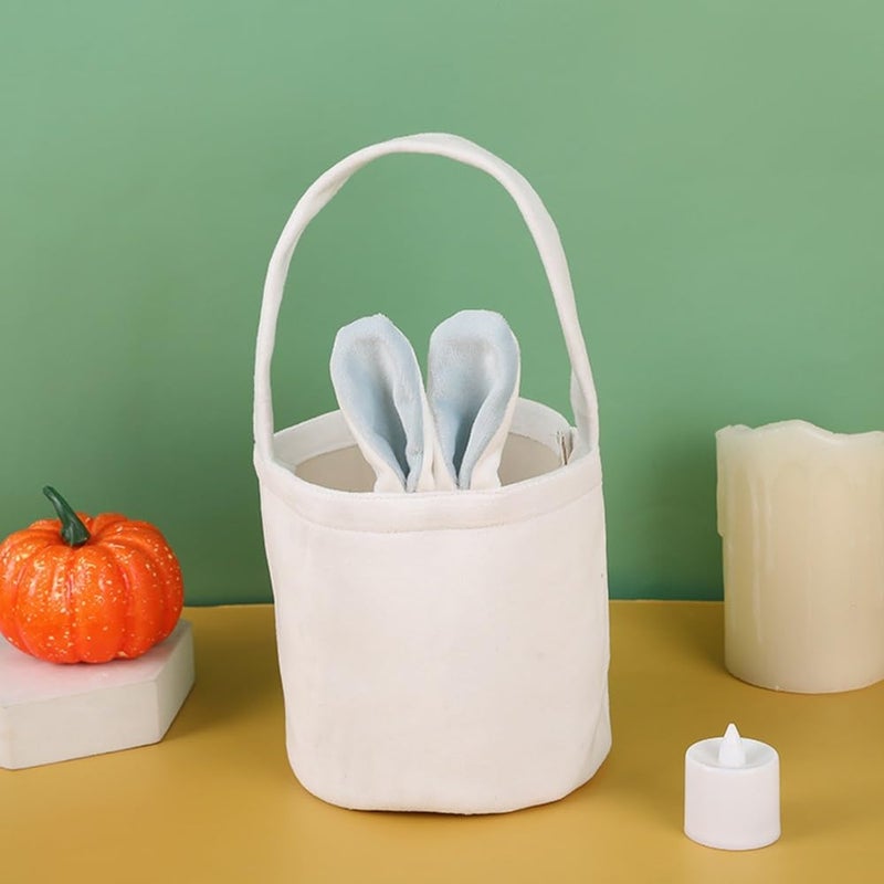 LKQBBSZ Easter Basket Seersucker Egg Hunt Bunny Baskets with Cute Rabbit Ears Easter Party Gifts White - Image 2