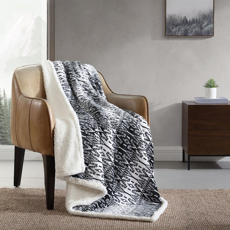 Eddie Bauer  Blanket Super Soft Reversible Sherpa  Brushed Fleece Bedding Throw Blankets for Couch Ideal for Lounging San Juan Grey