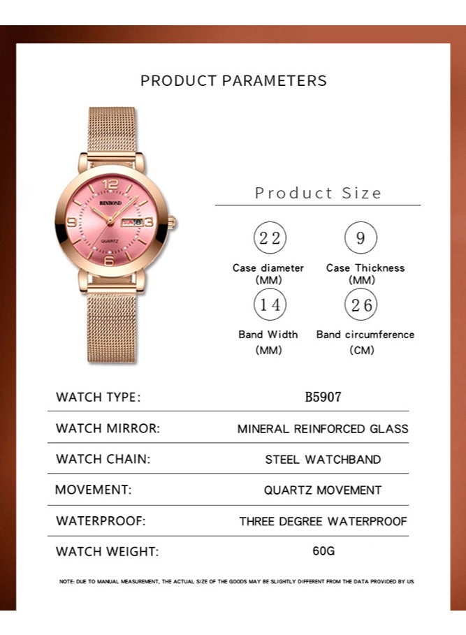 BINBOND Women's Steel Strap Quartz Watch Waterproof Elegant Watch Ladies Gifts - Image 2