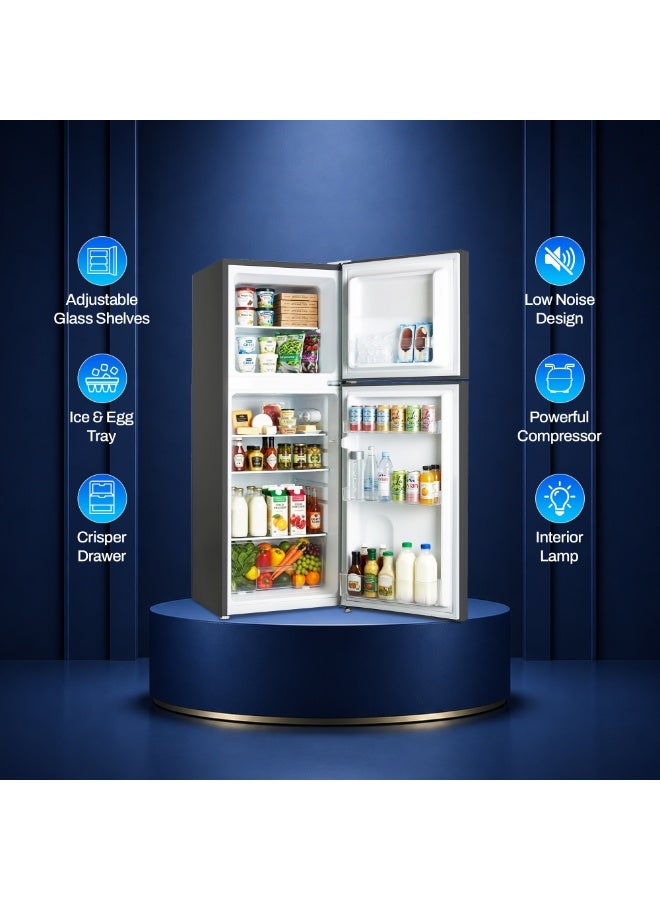 SPJ 138L Double Door Refrigerator, 98L Fridge + 40L Freezer, High Performance Cooling, Premium Durable Design, Adjustable Glass Shelves, Low Noise, Mechanical Temperature Control, R600a, Dark Grey - Image 2