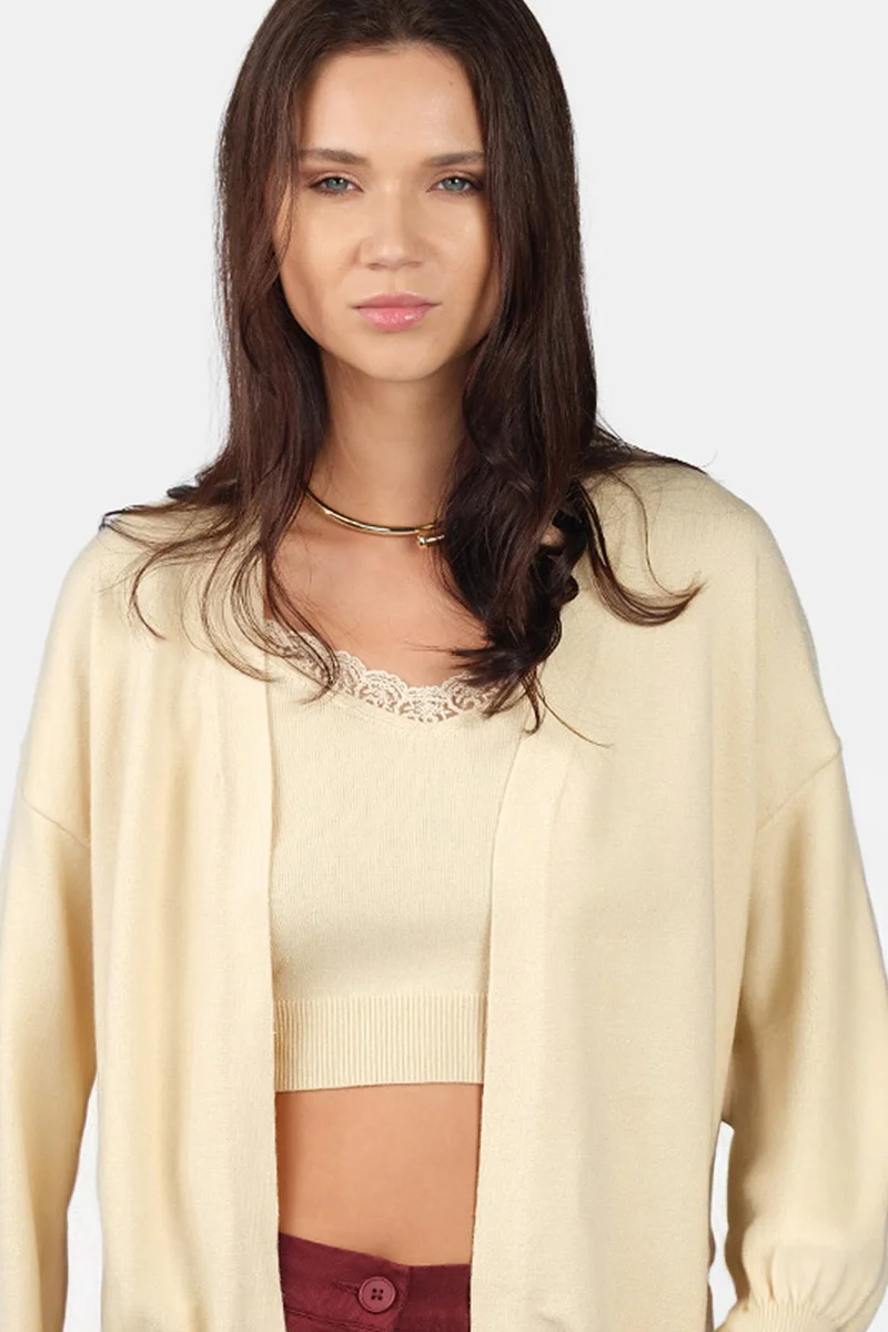 Virgio  Self Design Viscose Lurex Relaxed Fit Open Knit Cardigan for Women for Women | Best Price UAE